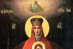 Our Lady Enthroned Ikoni, joka johtuu kreetalaisesta koulukunnasta 1500-luvun viimeisellä neljänneksellä